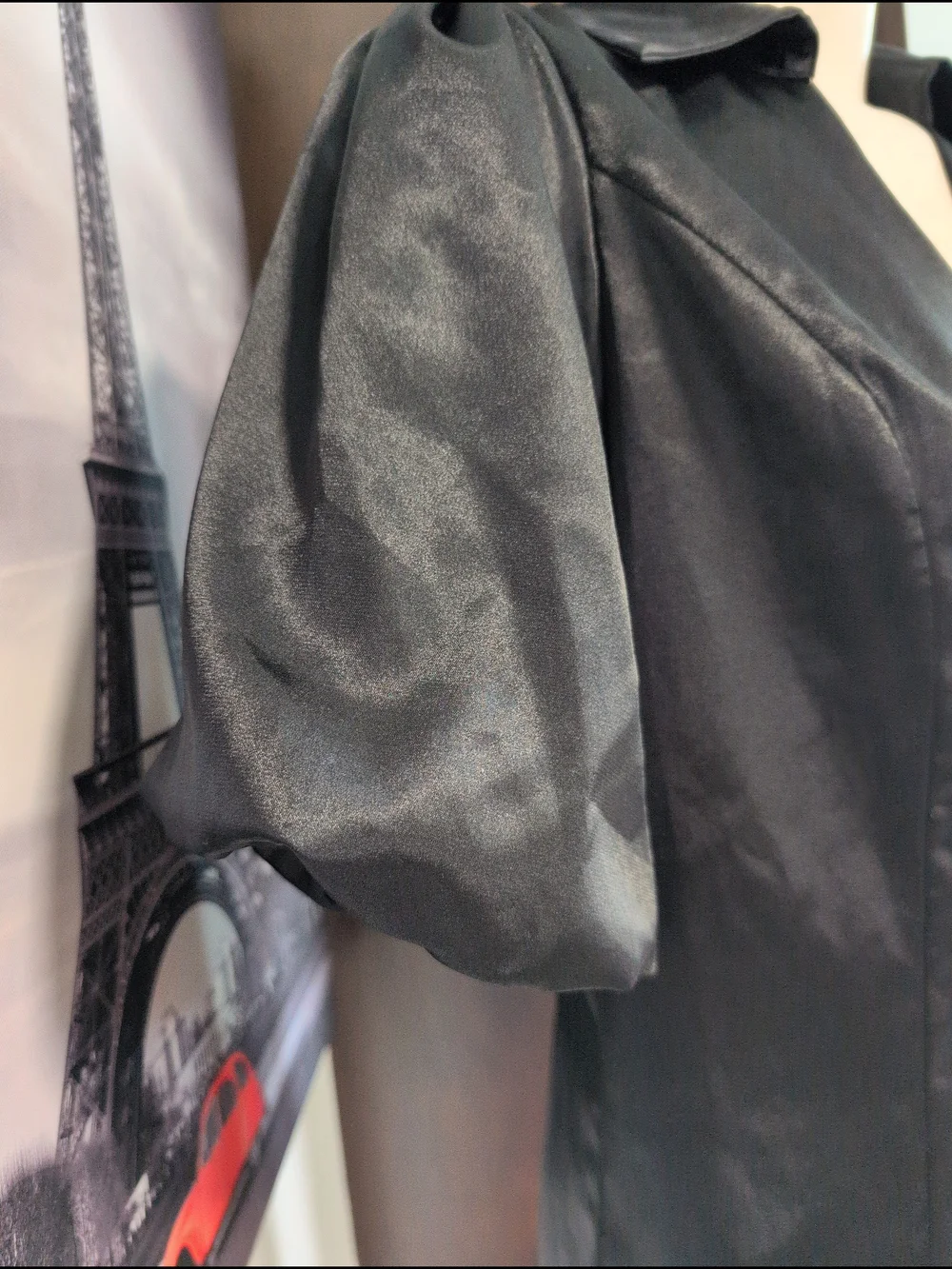 George Black Satin Puff-Sleeve Button-Down Shirt - Picture 4 of 9